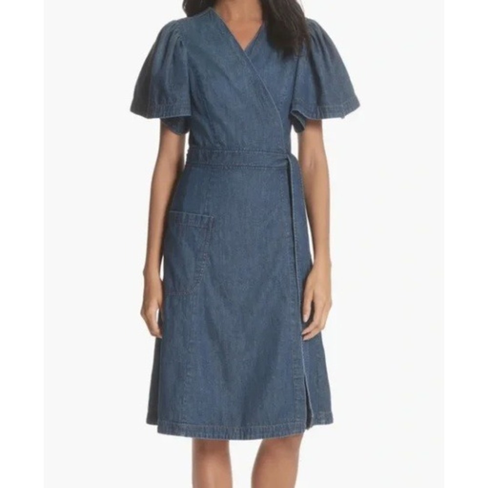 La Vie | Puff Sleeve Denim Wrap Dress Tie Waist |Women's‎ XS